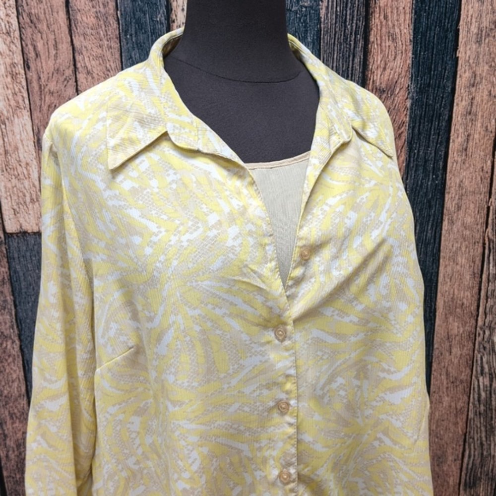 Yellow and Tan Roll Sleeve Top